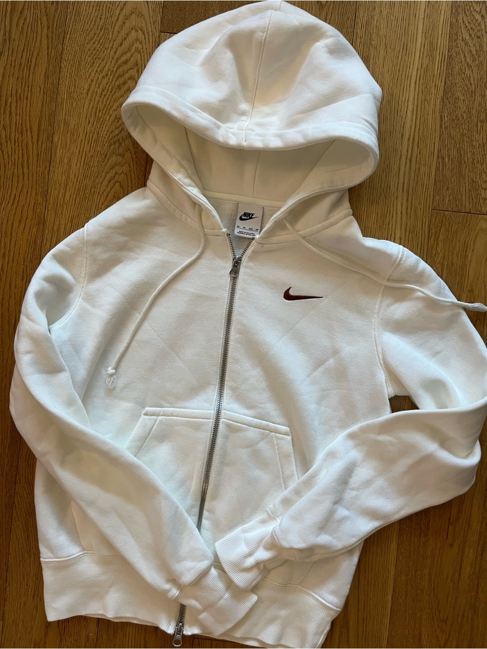 Nike Full Zip Hoodie Womens Extra Small XS White Cream Fleece Sweatshirt Jacket